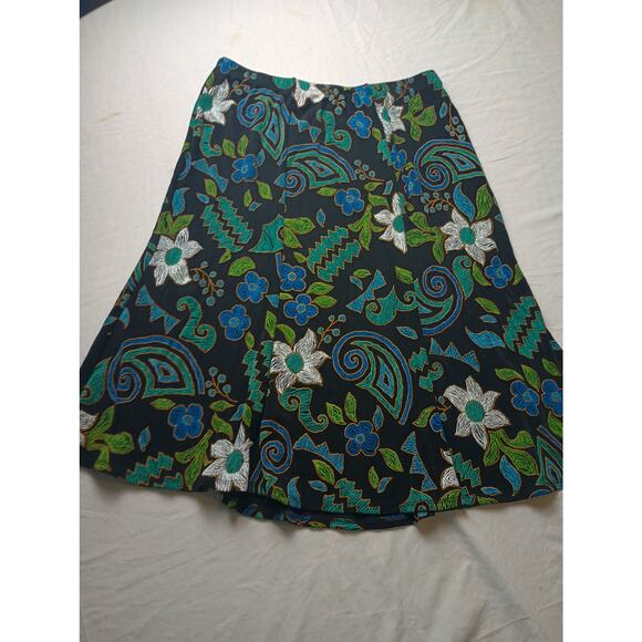 Vintage Y2K Midi Skirt Floral Flowy Paisley Green Stretch Women Size Large Fairy - Picture 1 of 3